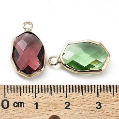真鍮とK9ガラスのペンダント  楕円形のチャーム  ミックスカラー  20x11.5x5mm  穴：2.2mm&nbsp;KK-Z031-21KCG