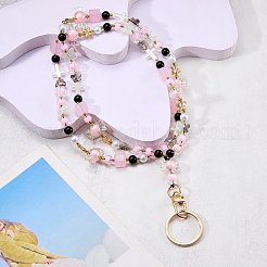 ガラスとアクリルビーズのカードホルダーネックストラップチェーン  亜鉛合金製スイベルクラスプと合金製スプリットキーリング付き  ミッドナイトブルー  800mm&nbsp;HJEW-SZ00085