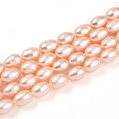 天然養殖淡水パールビーズ連売り  ライス  桃パフ  7.5~10x6~7mm  穴：0.6mm  約38~42個/連  13.78~14.37インチ（35~36.5cm）&nbsp;PEAR-N012-AA-02