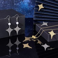 16個4スタイル304ステンレススチールペンダント  テクスチャ  スター  ゴールデン·ステンレス鋼色  33.5~34x25x1mm  穴：1.2mm  4個/スタイル&nbsp;STAS-UN0038-32