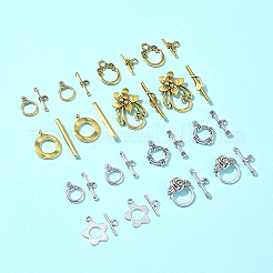 8 スタイル チベット スタイル 合金 トグル クラスプ  混合図形  アンティークシルバー＆アンティーク金色  リング：15~28x11~20mm  バー：16~30x3~9mm  穴：2~2.5mm  2セット/スタイル&nbsp;FIND-FS0002-43