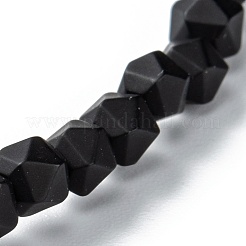 つや消しガラスビーズブレスレットを伸ばします  多面カット  ポリゴン  ブラック  ビーズ：3x4mm  内径：2インチ（5.2cm）&nbsp;BJEW-I296-10A-02
