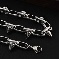304ステンレススチールスパイクリンクチェーンネックレス女性男性用  ステンレス鋼色  18.70インチ（47.5cm）&nbsp;NJEW-A043-02P