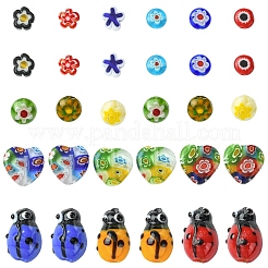 50個 5スタイル ハンドメイド ミルフィオリ ランプワーク ビーズ  混合図形  ミックスカラー  4~15x4~12x2.6~8mm  穴：1~1.5mm  10個/スタイル&nbsp;LAMP-YW0001-93
