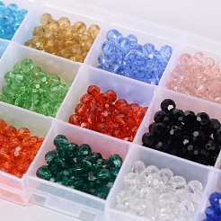 1BOX 15色ラウンドガラスビーズ  多面カット  ミックスカラー  6mm  穴：1mm  50pcs /カラー/コンパートメントについて  約750個/箱&nbsp;GLAA-X0011-01