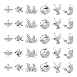 54pcs6スタイルアロイラインストーンペンダント  鉛フリー＆カドミウムフリー  形を混ぜる  プラチナ  13.5~24x14~22x2~3mm  穴：1.6~2mm  9個/スタイル&nbsp;FIND-TA0010-65P