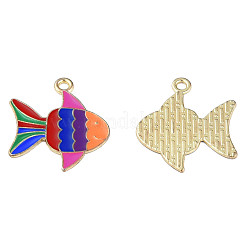 メッキ合金エナメルチャームラック  カドミウムフリー＆鉛フリー  魚  ライトゴールド  ミックスカラー  20x23x1mm  穴：1.8mm&nbsp;ENAM-N060-10
