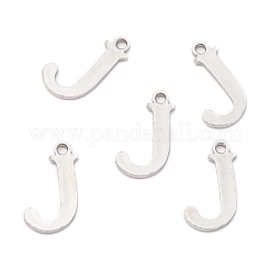変色しにくい304ステンレススチールのアルファベットチャーム  ステンレス鋼色  文字.j  12x7x1mm  穴：1mm&nbsp;STAS-H122-J-P