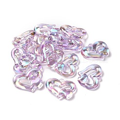 UVメッキレインボー虹色アクリルペンダント  ハートチャーム  ミックスカラー  34x27x6mm  穴：2.8mm&nbsp;PACR-H001-09