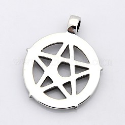 五芒星ペンダント付きレトロ 304 ステンレス リング  アンティークシルバー  43x35x4mm  穴：5mm&nbsp;X-STAS-F006-132