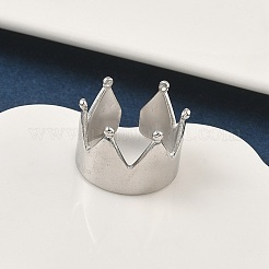 女性用304ステンレススチールオープンカフリング  クラウン  ステンレス鋼色  15mm  調整可能&nbsp;RJEW-A079-09A-P
