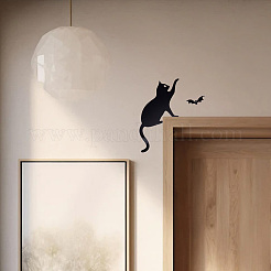 猫とコウモリのアクリルドアトッパー  ドア壁コーナー吊り下げ装飾サインフレーム  ブラック  245x210x3mm  2個/セット&nbsp;AJEW-WH0596-009