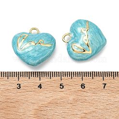 真鍮製エナメルペンダント  ハートチャーム  長持ちメッキ  ラックめっき  鉛フリー＆カドミウムフリー  18KGP本金メッキ  シアン  21.5x21x9mm  穴：2.5mm&nbsp;KK-H259-10G-02