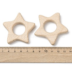 天然ブナ材の連結リング  マクラメ木製リング  スター  バリーウッド  51x54x10mm&nbsp;WOOD-I017-03