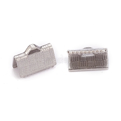 変色しにくい304ステンレススチールリボンカシメエンドパーツ  ステンレス鋼色  7x10x5mm  穴：1.2x0.5mm&nbsp;STAS-P249-27B-P