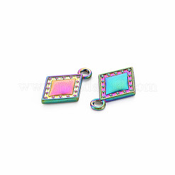 ラックメッキレインボーカラーアロイペンダント  カドミウムフリー＆ニッケルフリー＆鉛フリー  菱形  19x12x2mm  穴：1.8mm&nbsp;PALLOY-S180-372