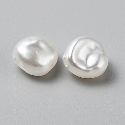ABSプラスチックパール調ビーズ  ホワイト  フラットラウンド  10.5x9.5x6.5mm  穴：1.5mm  約1470個/500g&nbsp;KY-WH0046-167A