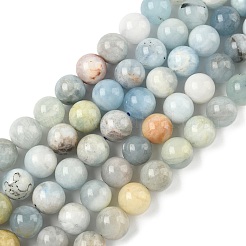 天然石アクアマリンビーズ連売り  ラウンド  ミックスカラー  10mm  穴：1mm  約37~39個/連  15.16''（38.5cm）〜15.35''（39cm）&nbsp;G-D327-A01-10mm