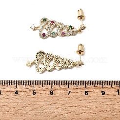 クリスマスツリーの真鍮マイクロパヴェキュービックジルコニアダングルスタッドピアス  ゴールドカラー  36x13.5mm&nbsp;EJEW-C165-01G