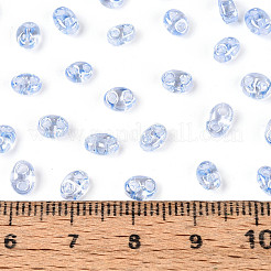 透明色光沢ガラスシードビーズ  オーバル  2穴  コーンフラワーブルー  3~4.5x5~6x2.5~3mm  穴：1~1.2mm  約6080個/ポンド&nbsp;SEED-N008-09A