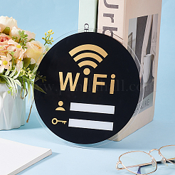 アクリル製 Wi-Fi パスワード サイネージ  家庭用Wi-Fiサインボード  公共の場所  ラウンド  ブラック  200x3mm&nbsp;AJEW-WH0542-66B