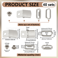 鉄製野球帽キャップバックルストラップ留め金クリップキット40セット  アイレット付き帽子キャップバックル  バックパックストラップ用の調節可能なバックル  プラチナ  21x21x7mm&nbsp;FIND-BC0014-10P