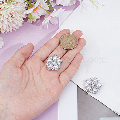 亜鉛合金ラインストーンカフスボタン2個  プラスチック模造パールと  プラチナ  25x24.5mm&nbsp;AJEW-ME0001-44P