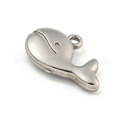 変色しない304ステンレススチールペンダント  クジラのチャーム  ステンレス鋼色  12x18.5x3.5mm  穴：1.5mm&nbsp;STAS-I307-514P