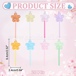 樹脂チャーム  花のロリポップ  プラチナトーンのループとグリッターパウダー付き  ミックスカラー  64x24mm&nbsp;RESI-WH0026-148D