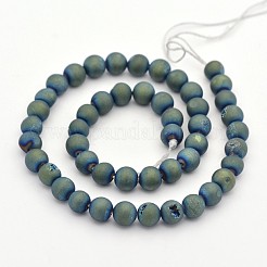 天然瑪瑙ラウンドビーズ連売りを電気メッキ  染め  メッキグリーン  8mm  穴：1mm  約48個/連  15.3インチ&nbsp;G-M211-8mm-05