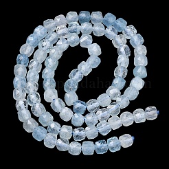 天然石アクアマリンビーズ連売り  多面カット  キューブ  4~5x4~5x4~5mm  穴：1mm  約84個/連  14.96''（38センチメートル）&nbsp;G-P629-C01-01