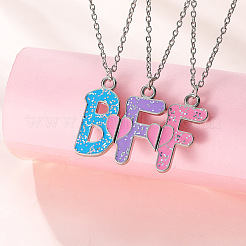 3個 3色 亜鉛合金 エナメル 磁気 BFF ペンダントネックレス 友人用  プラチナ  ミックスカラー  17.72インチ（45cm）  1pc /カラー&nbsp;FS-WG36493-01