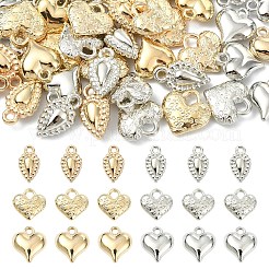 20個 2色 CCB プラスチックペンダント  単語「love」付けのハート  プラチナ·ゴールデン  16x16x5mm  穴：4mm  10個/カラー&nbsp;CCB-YW0001-55