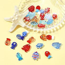 14個 14種類のスタイルのペイントガラスビーズ  魚  ミックスカラー  13~21.5x12~23x6~10.5mm  穴：1.2~1.8mm  1個/スタイル&nbsp;LAMP-FS0001-65