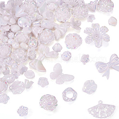 100g 虹色光沢メッキアクリルビーズ  パールカラーの  混合図形  ホワイト  10~40x8~42x4~11mm  穴：1.2~7mm&nbsp;OACR-TA0003-29