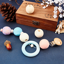 未完成の天然木ビーズ  ラウンド  フローラルホワイト  29.5~30x27.5mm  穴：10mm&nbsp;WOOD-PH0009-03