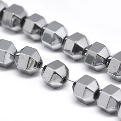 電気メッキ磁気無し合成ヘマタイトビーズ連売り  ランタン  プラチナメッキ  7.5x8x7mm  穴：1mm  約51個/連  15.7インチ&nbsp;G-T061-31A