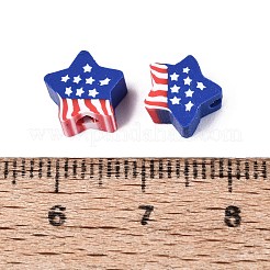 独立記念日の手作りポリマー粘土ビーズ  スター  ブルー  8~9x8.5~9.5x4~5mm  穴：2mm&nbsp;CLAY-Q253-08B