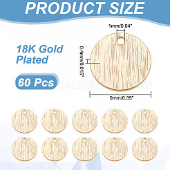 真鍮製チャーム60個  長持ちメッキ  起毛  フラットラウンド  18KGP本金メッキ  9x0.4mm  穴：1mm&nbsp;KK-AR0003-47