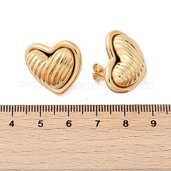 304ステンレススチールツートンハートスタッドピアス  18KGP本金メッキ  19.5x23mm&nbsp;EJEW-M073-09G
