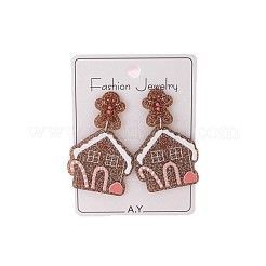 クリスマスハウスのアクリル製ダングルスタッドピアス（女性用、グリッターパウダー付き）  キャメル  50x30mm&nbsp;FS-WG63F56-01
