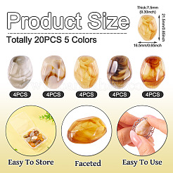 20個5色不透明樹脂カボション  模造琥珀  ナゲット  多面カット  ミックスカラー  21.5x16.5x7.5mm  4個/カラー&nbsp;RESI-TA0004-31