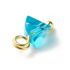 電気メッキガラスチャーム  真鍮ボールヘッドピン付き  三角形  ターコイズ  8x6x4.5mm  穴：1.8mm&nbsp;PALLOY-JF00821-03