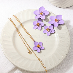 女性用フラワー合金スタッドピアス＆ペンダントネックレスセット  ライラック  440mm&nbsp;WGBA4E6-05