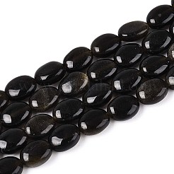 天然石ゴールデンシーンオブシディアンビーズ連売り  フラットオーバル  8x6x4mm  穴：0.8mm  約48~49個/連  14.88~15.16''（37.8~38.5センチメートル）&nbsp;G-T142-32