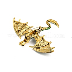 ドラゴンエナメルピン  アンティーク金メッキ合金ラインストーンブローチ、ユニセックス用  グリーン  61x71x11mm&nbsp;JEWB-K018-17AG-02