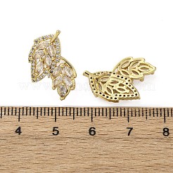真鍮マイクロペーブクリアキュービックジルコニアスタッドピアス  パヴェクラスターイヤリング  葉  18KGP本金メッキ  19x15mm&nbsp;EJEW-F373-05G