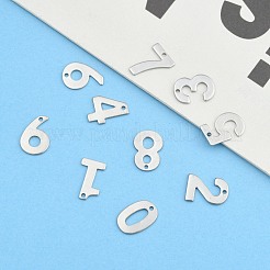 変色しにくい201ステンレススチールの数字チャーム  混成  11x5.5~8x0.5mm  穴：1mm&nbsp;STAS-S035-M