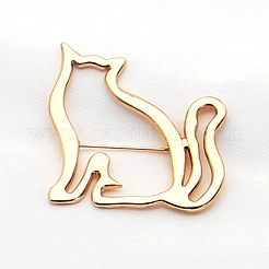 猫の輪郭の合金ブローチ  服やバックパック用の中空の子猫バッジ  ゴールドカラー  45x45mm&nbsp;PW-WG63C11-01