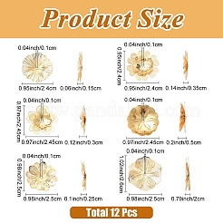 12 個 6 スタイル真鍮ビーズキャップ  花  ゴールドカラー  24~26x1.5~3.5mm  穴：1mm  2個/スタイル&nbsp;KK-YW0004-72